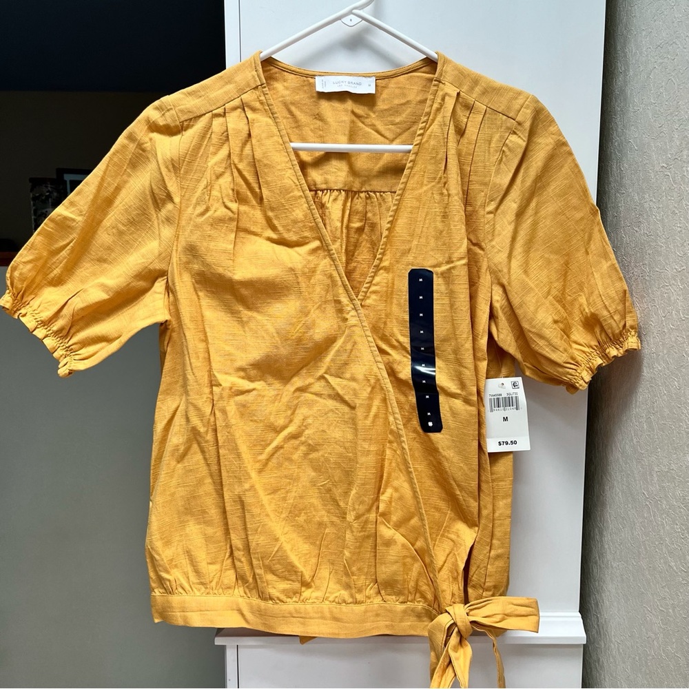 Lucky Brand Mustard Yellow Cotton Wrap Blouse - Size M - NWT